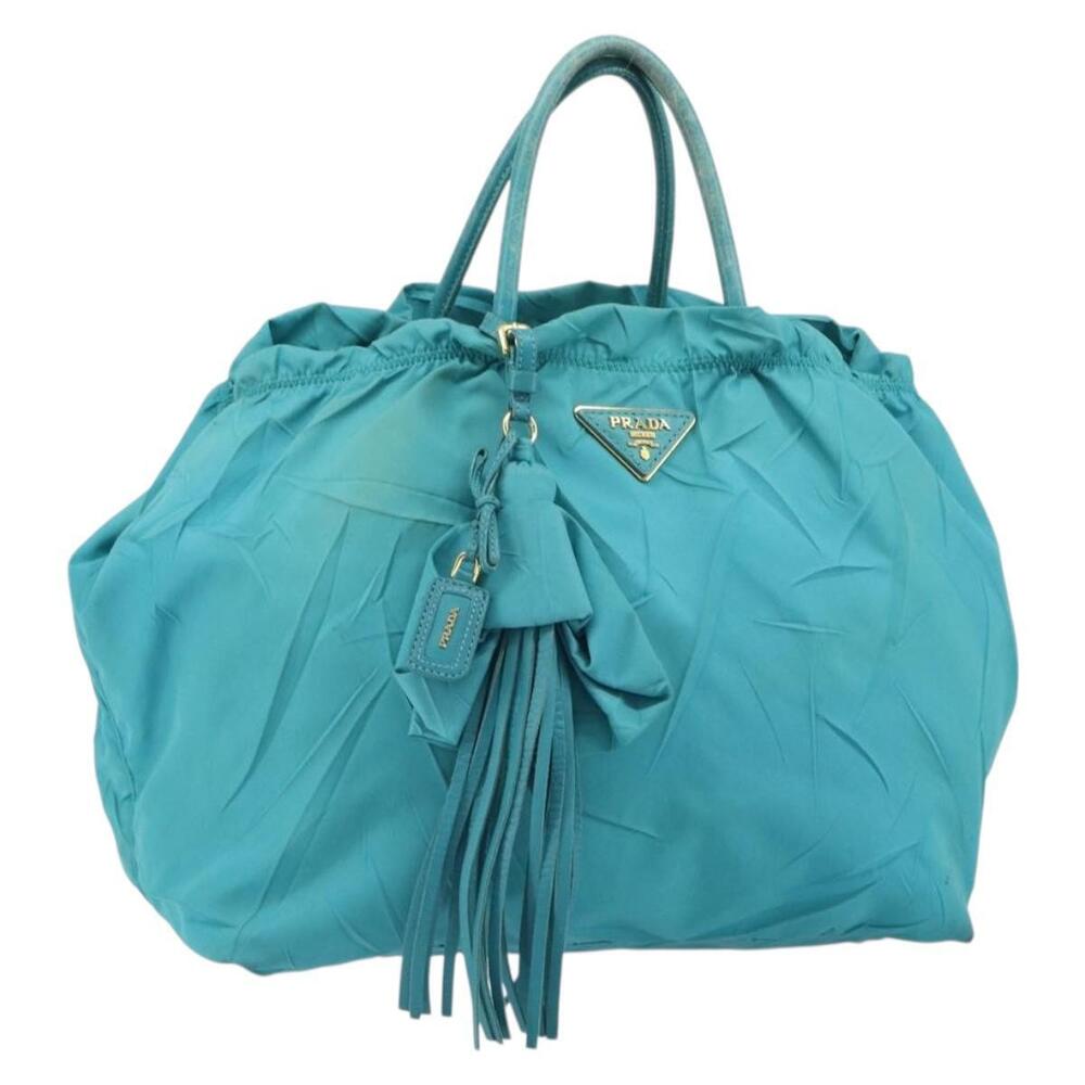 PRADA Hand Bag Nylon Light Blue Gold Auth ka1374 - Picture 1 of 16